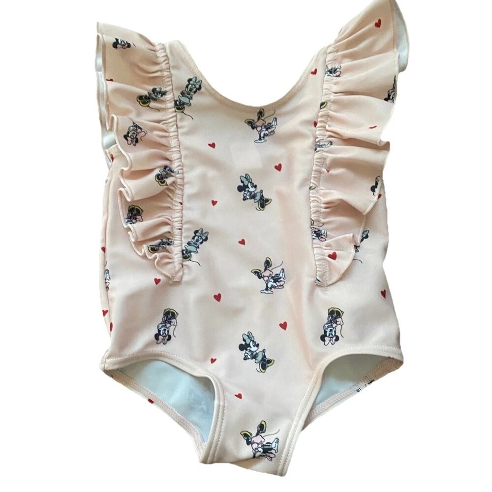 H&M Disney Minnie Mouse One Piece Swimsuit Baby Girls 3-6 Months Pink Ruffle
